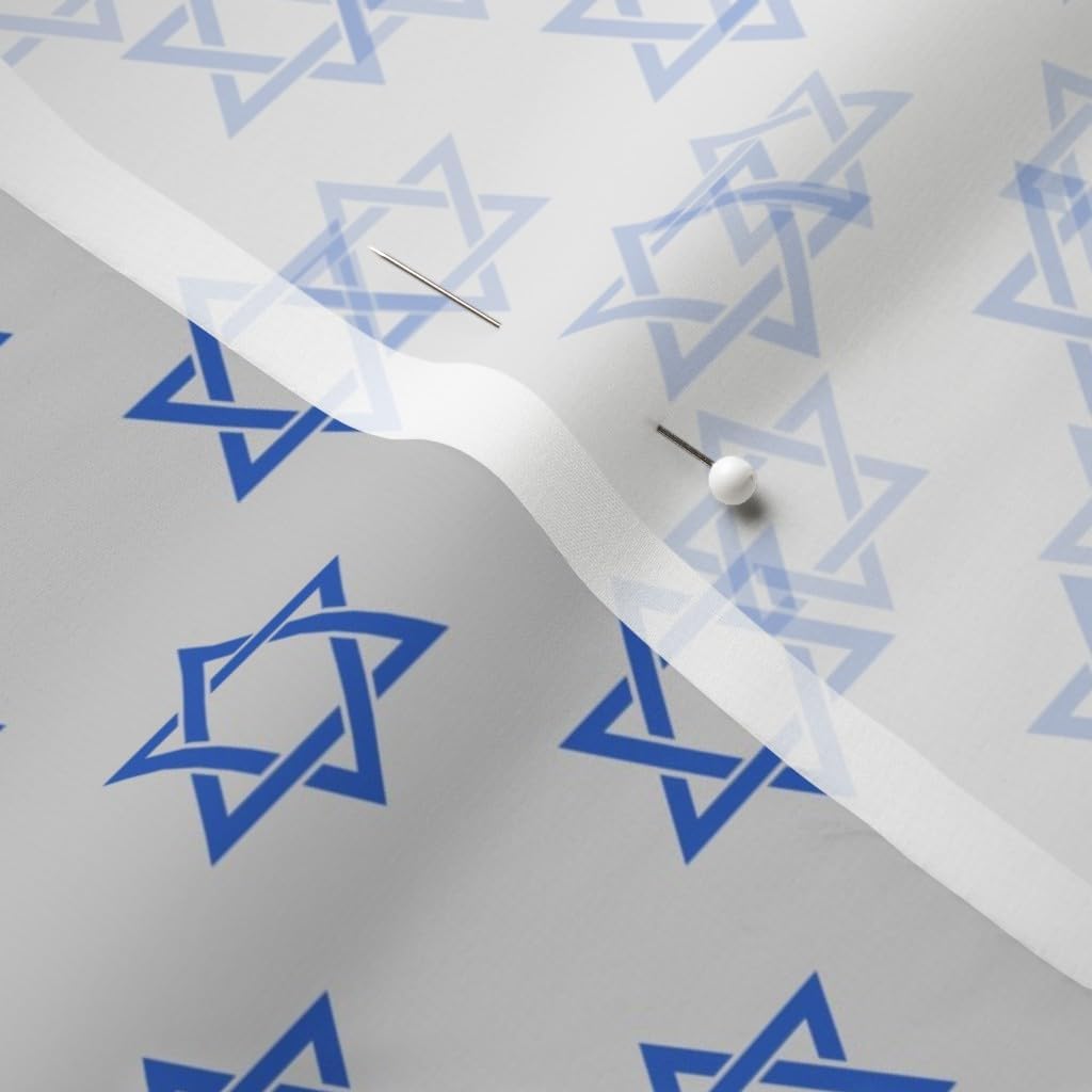 Spoonflower Fabric - Inch Blue Star Silver Hanukkah Chanukah Grey Gray Printed on Chiffon Fabric by The Yard - Sewing Fashion Apparel Dresses Home Decor