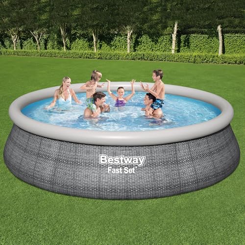 Bestway Fast Set Pool - Rund, Graue Rattan-Optik, Komplettes Pool-Set mit Filterpumpe, Garten- und Urlaubsvergnügen, 457