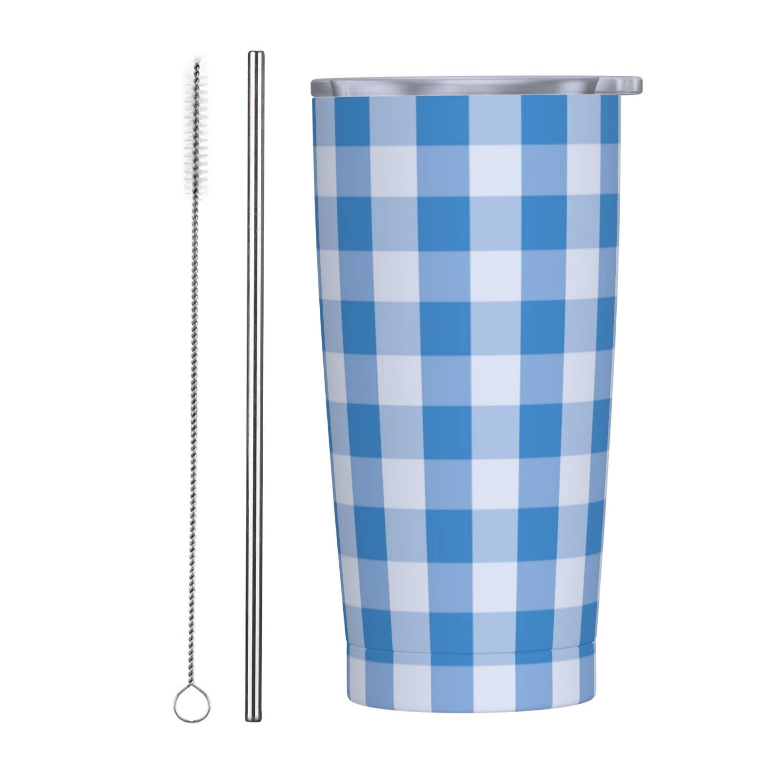 Amazon | 青色のギンガムチェック タンブラー 20オンス ステンレス