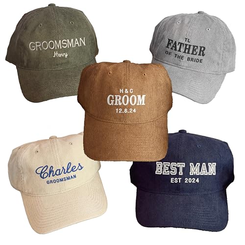 WEAR PHYSIQUE Custom Embroidered Groomsmen Hat, Corduroy Groom Ballcap, Father of the Bride Cap, Best Man Hat, Gift for Him, Wedding & Bachelor Party Hats