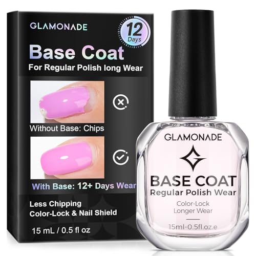Glamonade Base Coat Nail Polish: Long Lasting For 12 Day Chip Resistant Wear, Quick Dry Clear Base...