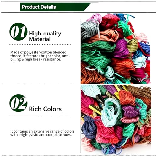 Image of 36 Colors Premium Long Staple Cotton Embroidery Floss Thread, Colorfast Cross Stitch Sewing Yarn for DIY Friendship Bracelets Crochet & Hand Craft Supplies