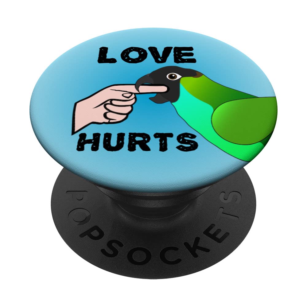 Love Hurts Nanday Conure Parrot Biting PopSockets Swappable PopGrip, Black