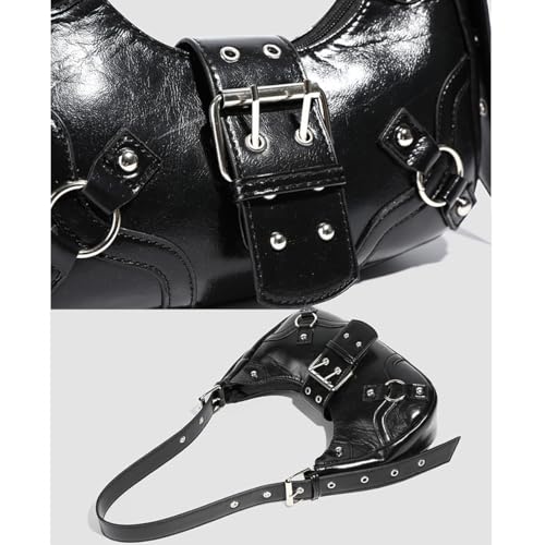 Image of Women's Y2K Purse Shoulder Bag Top Handle Handbag Small Punk Hobo Clutch Purses Bags Trendy Trendy Leather Buckle Punk Purses