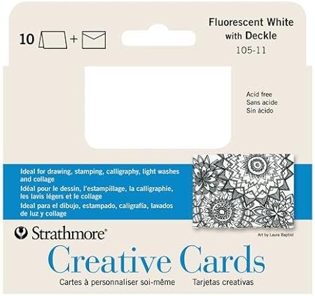 Strathmore STR-105-11 10 Sheet Fluorescent White Deckle Blank Carded