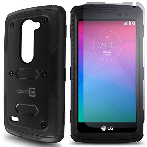 Coveron Compatible For Lg Power Phone Case/Destiny Case/Sunset Case, [Tank Series] Tough Hybrid Hard Armor Cover Protective Phone Case For Lg Power/Destiny/Sunset - Black & Black #TOP5