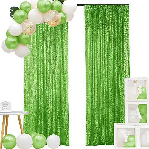 Hahuho Light Green Sequin Backdrop Curtain, 2PCS 2FTx8FT Glitter Backdrop Curtain for Parties, Christmas, Wedding, Banquet Decoration?2 Panels, 2FT x 8FT, Green?