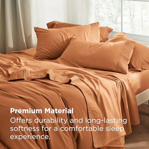 Image of Bedsure Twin Sheets Set - 3 Pieces Soft Twin Bed Sheets - Breathable & Cooling - Hotel Luxury - Easy Care Polyester Microfiber Bedding for Women, Men, Orange