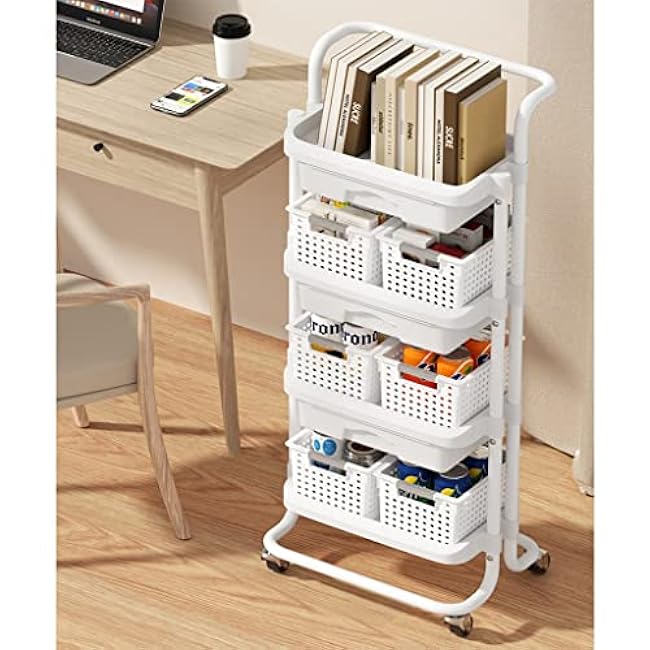 Kitchen Organizer 4 Tier Rolling Storage Cart, Storage Organizer Cart, Mobile Shelving Unit Trolley, for Office Bathroom Kitchen Laundry Room Narrow Places,A,41 * 39.5 * 117.5cm-SbvleN2S