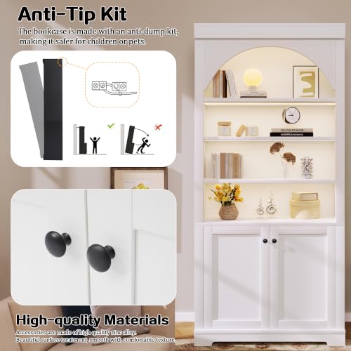 Image of Modern Display Tall Bookshelf with 4-Layer LED Lighted (White Style2)
