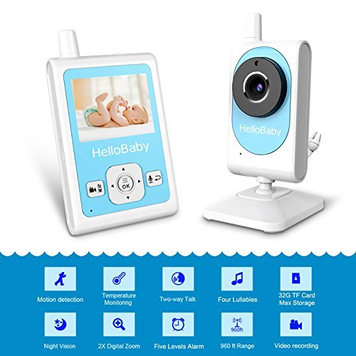 HelloBaby Wireless Video Baby Monitor with Motion Detection & Alarm, Video , Night Vision Camera, Two-Way Talk Audio, Temperature Monitoring and Long Transmission Range