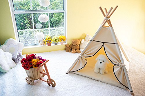 Haustier Tipi Aus Baumwolle-Leinen – Waschbares Zelt Für Hunde & Katzen Mit Kissen (Größe L)
