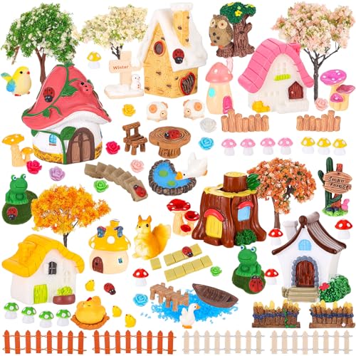 118 PCS Mini Fairy Garden Accessories Kit Cute Miniature Garden Decorations Set Tiny Figurines for DIY Micro Landscape Terrarium Dollhouse Succulent Craft Decor Potted Horticulture Ornaments