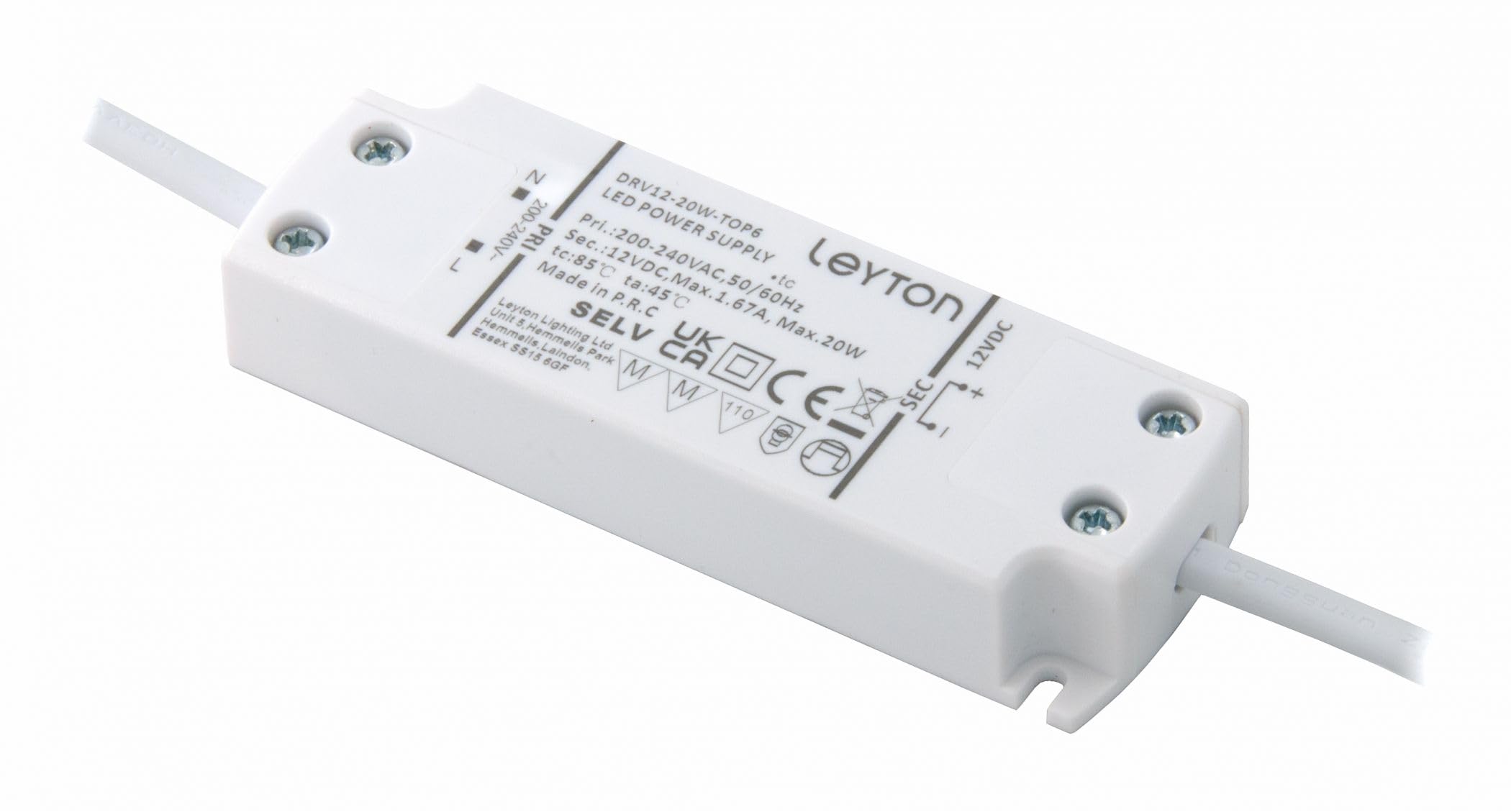 Leyton Lighting DRV12-20W-TOP6 12v, 20w LED Driver, TOP Output Socket