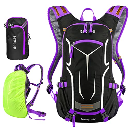 SPGOOD Fahrradrucksack 20L/25L/30L (9 Farben)-Wasserdichter Ultraleicht-für Damen & Herren Multifunktionaler-mit Regenschutzkappe/Helmabdeckung Rucksäcke MTB Mountainbike (Lila Schwarz, 20L)