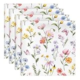 Arquiel Servietten Frühling Blumen 4Er-Set, Stoffservietten 100% Baumwolle Dekoratives Weiches Wiederverwendbare Esstisch Servietten Für Hochzeiten Küche Haushalt Frühling/Sommer(45×45cm)