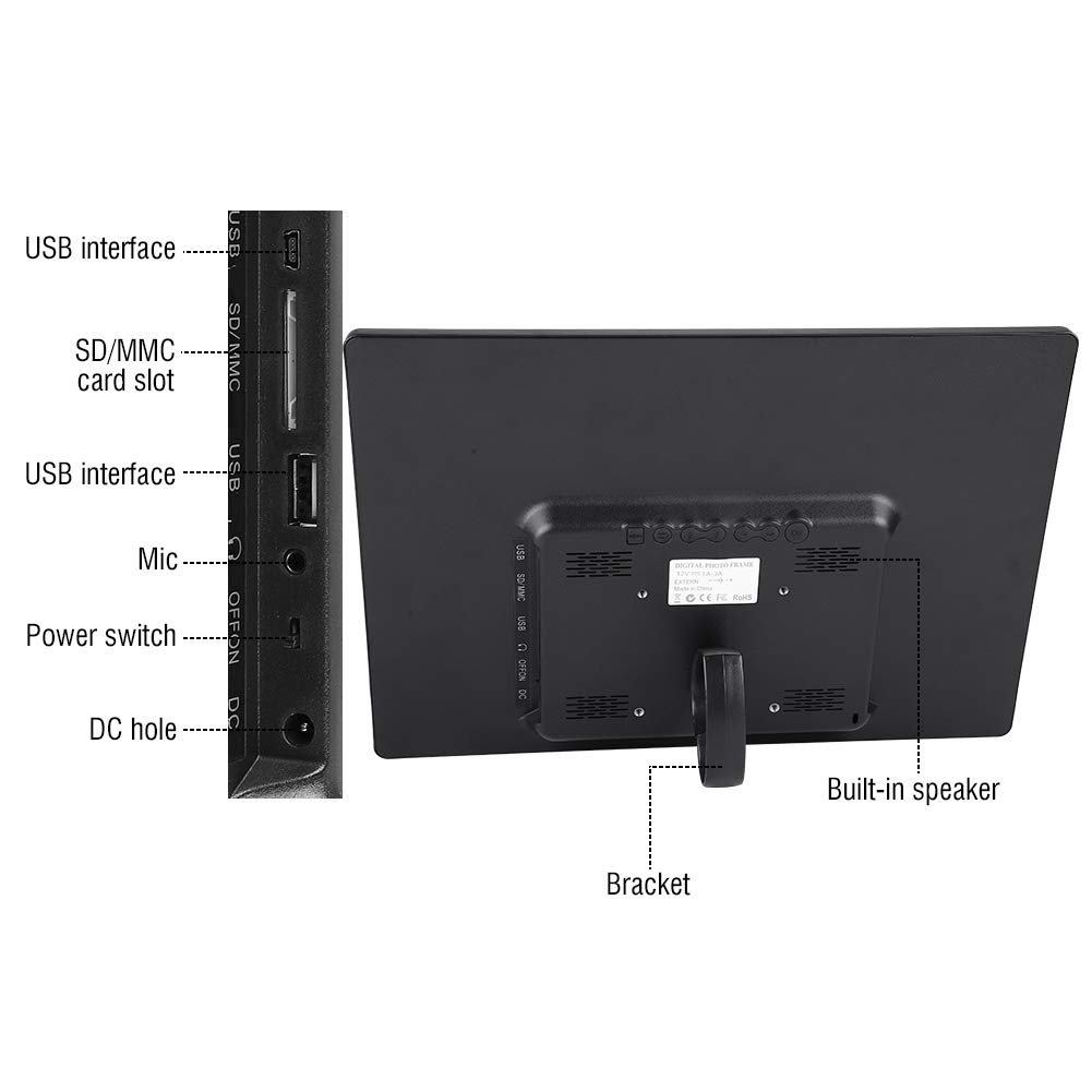 Wakects Cadre Photo Numérique 15,4", 1280 x 800 HD, Réveil, Lecteur MP3 MP4, Télécommande, USB et Carte SD