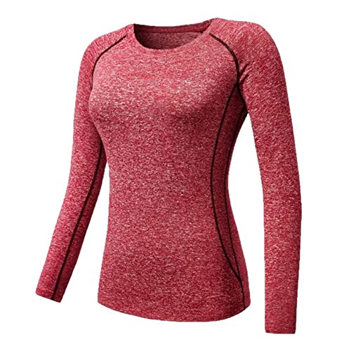 N/W Camisetas de manga para mujer, ropa casual, medias de capa térmica rápida, Rojo, XX-Large