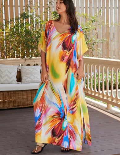 Image of NFVNKJ Women's Plus Size Beach Lounge Kaftan Maxi Dress Swimsuit Coverup for Women