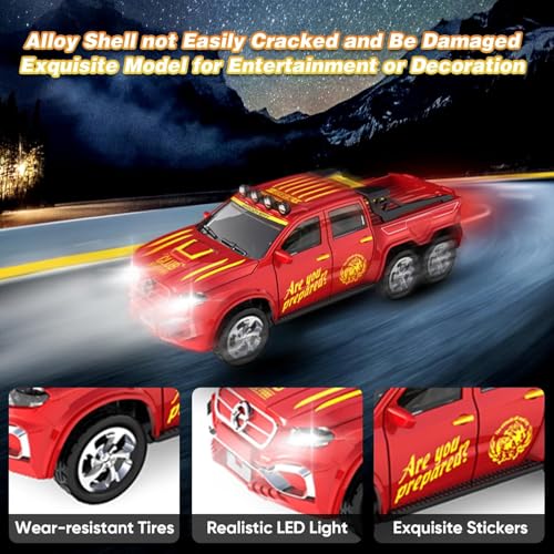 Image of Mini Alloy Off-Road RC Car for Kids 6+ 1:64 Scale Remote Control Car Toys Strip Lights, 2.4Ghz, USB Rechargeable (Off Truck -Red)