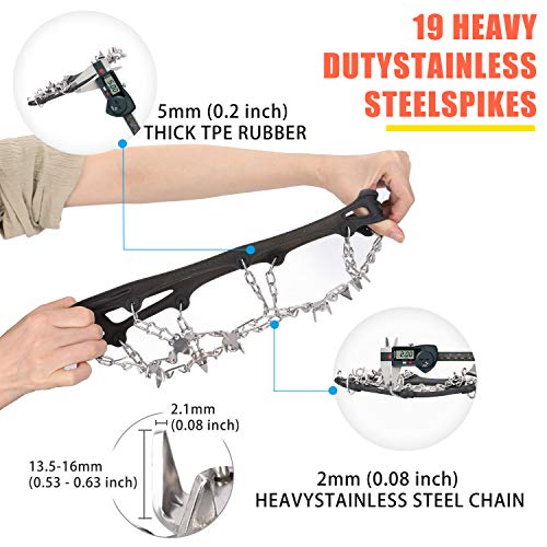 Crampons Ice Cleats Traction Snow Grips with 19 Spikes for Women Men Kids Boots Shoes Safe Protect Lightweight Crampons, Hiking, Walking, Climbing, Jogging Mountaineering on Ice and Snow (L)