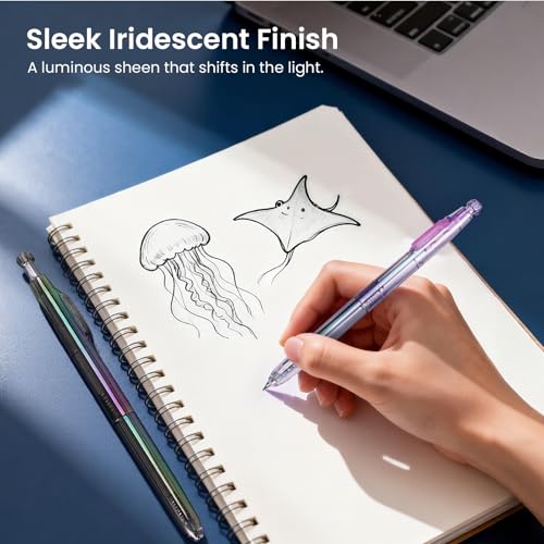 Image of WRITECH Gel Pens Medium Point: Luminous pen set 0.7mm, Black Ink, Includes 2 Pens and 2 Refills, Silent Clicker, Smooth Writing for School Office & Everyday Use