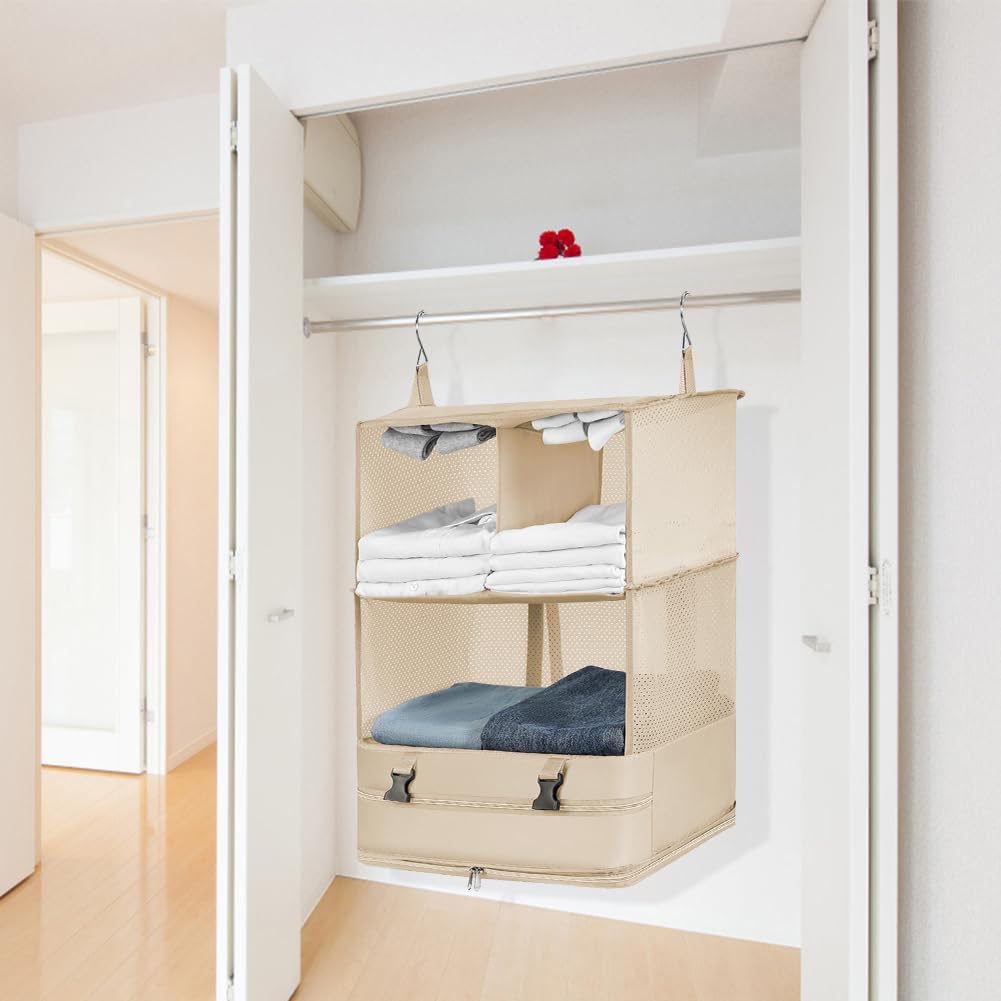 Wiszący organizer do walizki Kostki do pakowania Składany organizer do bagażu podróżnego Stow And Go Organizer do przedziału bagażowego do podróży na bagaż i garderobę (XL Khaki)