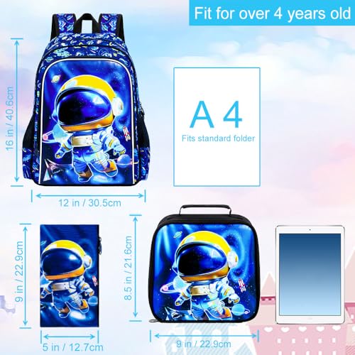 Image of 3PCS Dinosaur Backpack for Boys, 16 Inch Kids Water Resistant Preschool Elementary Kindergarten Bookbags and Lunch Box | Kids