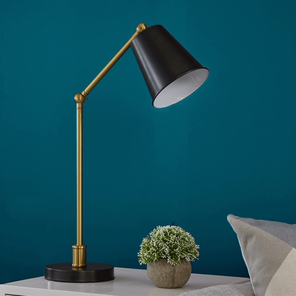 Erleuchtung Klassisch LED Tischlampe Alle Kupfer Schreibtischlampe Studienraum Warme Beleuchtung Leselampe Schlafzimmer Nacht Dekorative Tischlampe Augenpflege (Color : Black)