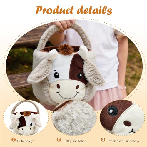 Image of Easter Basket, Cute Cow Plush Baskets, Easter Egg Hunt Buckets, Easter Decorations Indoor Outdoor, Cute Easter Gifts for Kids, Adults, Teens, Toddlers, Girls