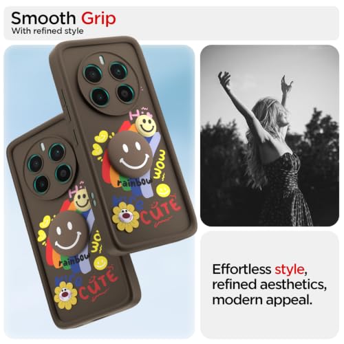 Image of Pikkme Back Cover for Realme 12 Plus 5G / P1 5G / Narzo 70 5G / 70 Pro 5G | Soft Silicone| Cute Rainbow Smile & 3D Cartoon Flower Design | Shockproof Raised Camera Protection Bumper Case (Brown)
