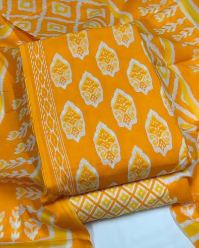 Image of DRAVINAM Trends Women's Premium Cambric Cotton Jaipuri Printed Unstitched Salwar Suit Dress Material with Mulmul Cotton Dupatta