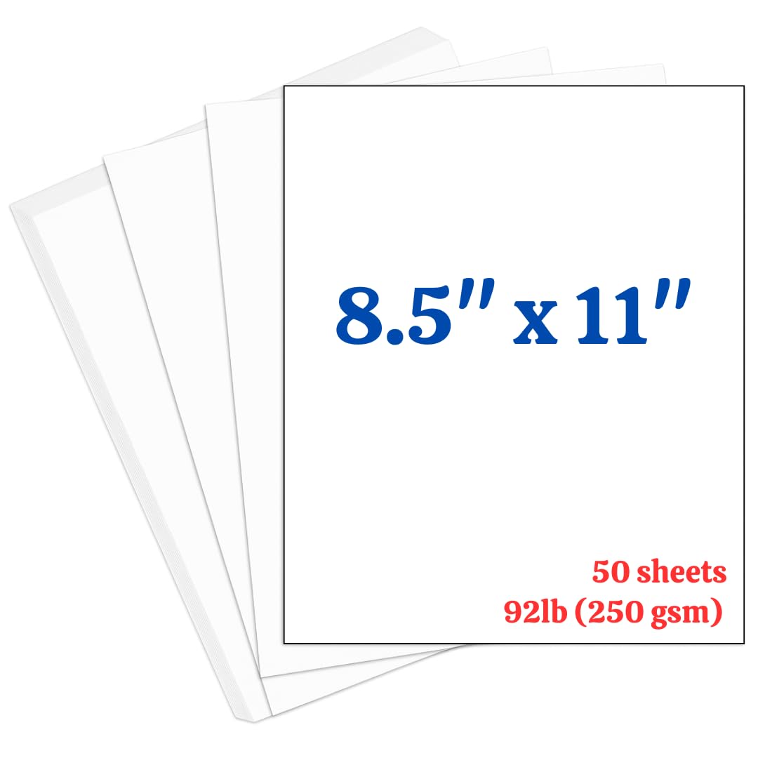 50 Blatt weißer Karton, 8,5 x 11, 250 g/m² – 41,7 kg, schwerer Karton für Drucker, dickes Papier für Einladungen, Scrapbooking, Visitenkarten, Basteln, DIY-Karten, Dekoration, Zeichnen, Zertifikat