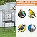 VINGLI Bird Cage with Wheels, Durable Wrought Iron Parakeet Cage with Slide Out Tray, Black Bird Cages for Parakeets/Lovebird/Cockatiels/Budgies and Other Small/Medium Birds (Large-53 inch)