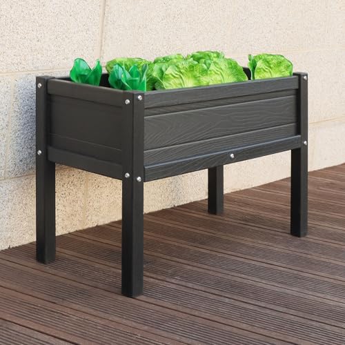 BIVODA Small HDPE Raised Garden Bed, Elevated Planter Box with Legs, Outdoor Weather-Resistant Garden Box for Seeds, Herbs, Flowers, Vegetables(Black)