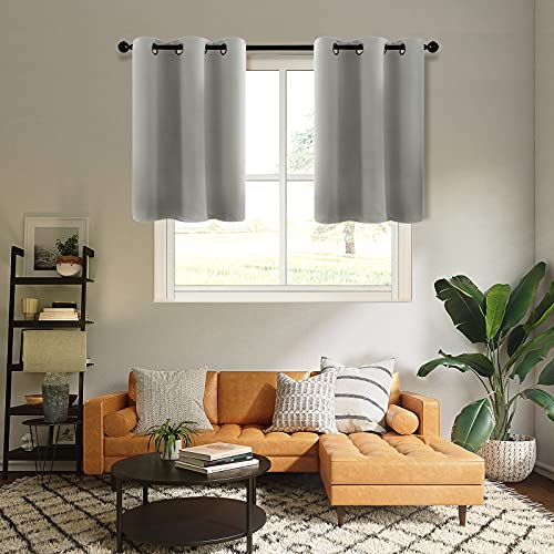 Mrtrees Kitchen Blackout Tier Curtains Gray 36 Inch Length Cafe Curtains Room Darkening Bathroom Small Curtain Tiers Short Window Treatment Set 2 Panels Grommet Top Grey #TOP5