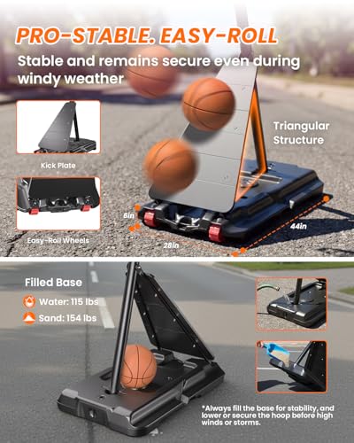Image of IGL Basketball Hoop Outdoor 47 Inch, Height Adjustable 5.3-10 FT, Portable Basketball Goal with Shatterproof Backboard for Kids Teens Adults, Backyard Driveway