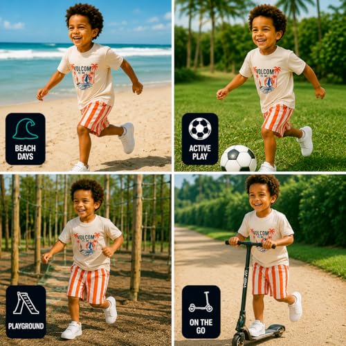 Image of Volcom Toddler Baby Boy Shorts Set - 2 Piece Short Sleeve Graphic Tees and Shorts Infant Toddler Little Boys Summer Outfits