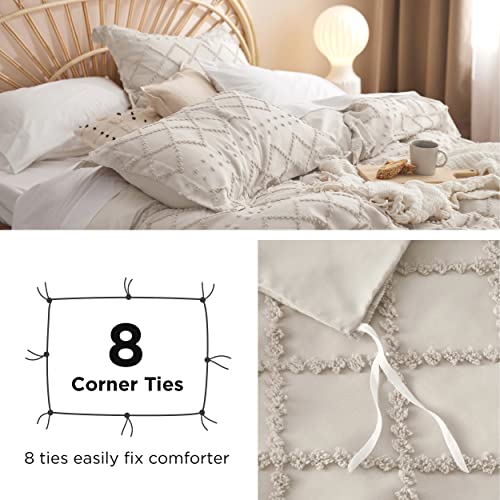 Bedsure Boho Duvet Cover Queen - Boho Bedding, Tufted Queen Duvet Cover For All Seasons, 3 Pieces Embroidery Shabby Chic Home Bedding Duvet Cover Set (Beige, Queen, 90X90) #TOP5