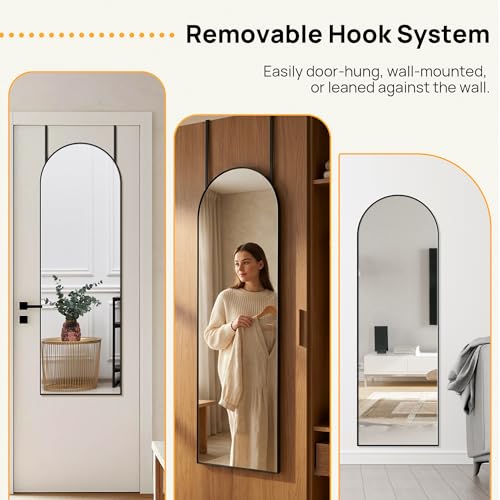 Image of Black Arched Over The Door Mirror for Hanging, 47x14 Full Length Mirror