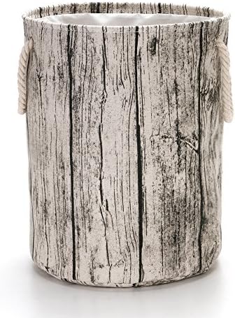 VuHom Large Laundry Hamper (Available 17.7" and 13.8"), Drawstring Waterproof Round Cotton Linen Collapsible Storage Basket with Cotton Rope Handles (Wood Grain)