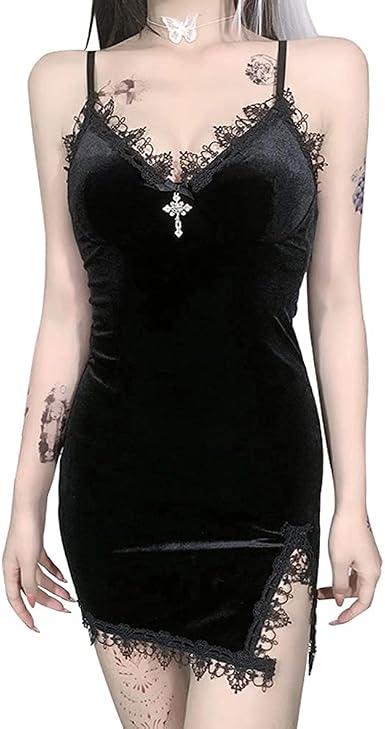 Women's Gothic Strappy Mini Dress Black 