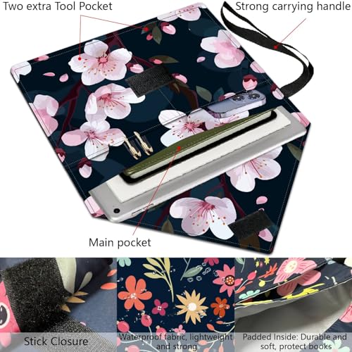 CRASPIRE Cherry Book Cover Sakura Book Sleeve 11.6 X 9.3 Inch Flower Book Protector for Paperbacks Washable Fabric Cloth Book Cover with Handle and Extra Sleeve Pocket for Book Lovers Classmate Gifts - Image 4