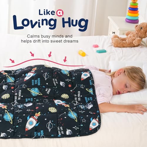 Kivik Soft Weighted Lap Blanket 2 lbs, Small Weighted Lap Pad, Breathable Heavy Throw Blankets for School Calming & Bed Sleeping, Machine Washable, 20 x 30 Inches, Universe Printing, Black