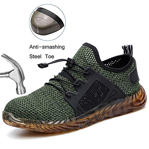 SYLPHID Steel Toe Shoes Work Safety Shoes for Men and Women Lightweight Breathable Industrial & Construction Sneakers Puncture Proof Footwear Green