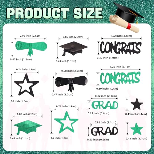 Image of Green and Black Graduation Confetti 2026, 1000 Pcs Congrats Grad Confetti Class of 2026 Party Table Centerpiece for Graduation Party Decorations