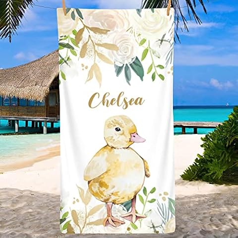 Cute Floral Duck Personalized Beach Towel Custom Bath Towels Personalised Towels for Bathroom Pool Birthday Men Adult Boy Girl Kids ( 60X30 Inches ) Cover