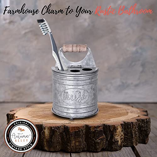 Autumn Alley Adorable Farmhouse Toothbrush Holder For Bathroom - Galvanized Country Decor Vintage Organizer – Unique Rustic Design With Toothpaste & Electric Toothbrush Holding Compartment #TOP3