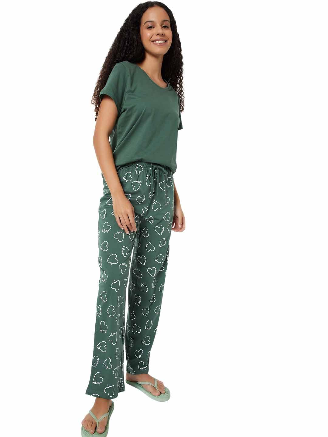 Women Printed PJ Set(Green_M)-image-38