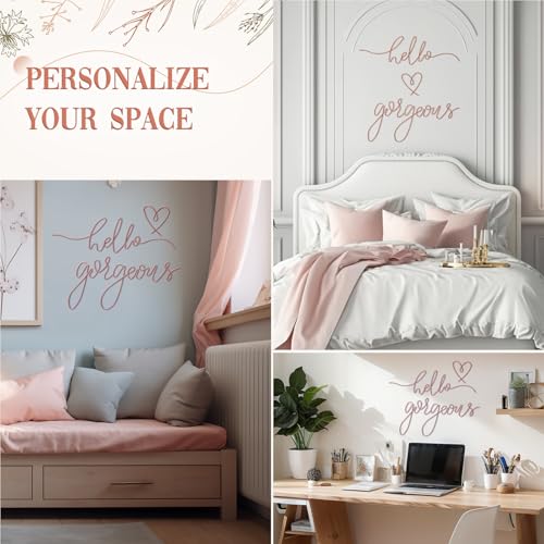 Image of Hicarer Metal Hello Gorgeous Wall Art Minimalist Decor for Bedroom Bathroom Living Room Dressing Room Salon Office Home Decorations Easy to Install Wall Decor(Rose Gold,Classic Style)